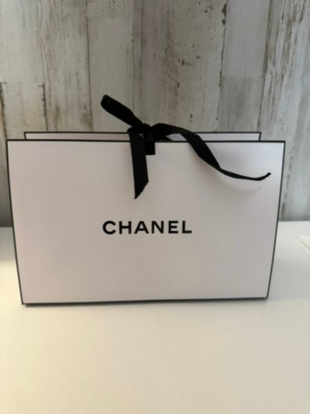 CHANEL White Origami Fold Gift Bag Black Ribbon Handles Boutique Packaging